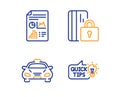 Report document, Blocked card and Taxi icons set. Education idea sign. Vector