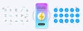 Report document, Checklist and Solar panels line icons. For web app, printing. Phone mockup with 3d energy icon. Vector