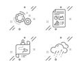 Report document, Journey path and Gears icons set. Rainy weather sign. Vector Royalty Free Stock Photo