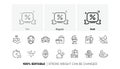 Report, Documents box and Leaf dew line icons. For web app, printing. Line icons. Vector Royalty Free Stock Photo