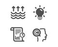 Report, Evaporation and Light bulb icons. Writer sign. Work analysis, Global warming, Lamp energy. Copyrighter. Vector