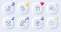 Report timer, Chemistry pipette and Microphone line icons. For web app, printing. Vector