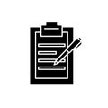 Report writing black icon, vector sign on isolated background. Report writing concept symbol, illustration