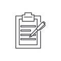 Report writing line icon concept. Report writing vector linear illustration, symbol, sign