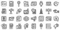 Reportage icons set, outline style