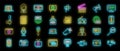 Reportage icons set vector neon