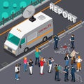 Reportage From Murder Scene Isometric Illustration