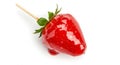 Morango do Amor. Candied strawberry on a stick, coated in glossy sugar glaze. generated by AI Royalty Free Stock Photo