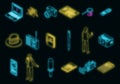 Reporter icons set vector neon