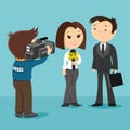 The reporter interviews a businessman