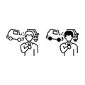 Reporter and road accident scene outline and glyph icons