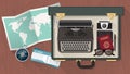 Reporter's suitcase with typewriter