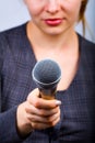 Reporter taking interview or opinion poll Royalty Free Stock Photo