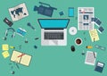 Reporter workspace. Vector illustration decorative design Royalty Free Stock Photo