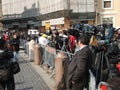 Reporters gathering in the Vatican City, 3 April 2005, The day after Pope John Paul II died.