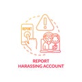 Reporting harassing account concept icon