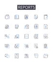 Reports line icons collection. Records, Files, Documents, Accounts, Bulletins, Briefings, Announcements vector and Royalty Free Stock Photo