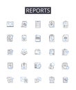 Reports line icons collection. Records, Files, Documents, Accounts, Bulletins, Briefings, Announcements vector and Royalty Free Stock Photo