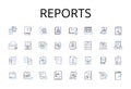 Reports line icons collection. Records, Files, Documents, Accounts, Bulletins, Briefings, Announcements vector and Royalty Free Stock Photo