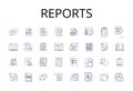 Reports line icons collection. Records, Files, Documents, Accounts, Bulletins, Briefings, Announcements vector and