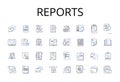 Reports line icons collection. Records, Files, Documents, Accounts, Bulletins, Briefings, Announcements vector and Royalty Free Stock Photo