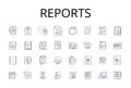 Reports line icons collection. Records, Files, Documents, Accounts, Bulletins, Briefings, Announcements vector and Royalty Free Stock Photo