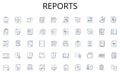 Reports line icons collection. Research, Writing, Reports, Documents, Essays, Analysis, Editing vector and linear