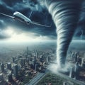 Representation of the apocalypse: a giant tornado destroys a modern city