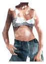 Representation of a beautiful woman slim body in watercolor style