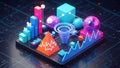 Representation of a data visualization dashboard depicts various 3D Royalty Free Stock Photo