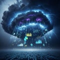 Representation depicting a storm cloud emitting streams of binary Royalty Free Stock Photo
