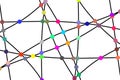 Representation drawing of intersection nodes in the network environment, colorful knots and link diagram