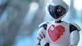 Representation of ethical and responsible artificial intelligence with robot holding heart and shield. AI ethics