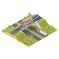 Representation Infographic Railway bridge over the highway isometric low poly icon set