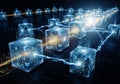 Representation of interconnected 3D blocks simulating a blockchain Royalty Free Stock Photo