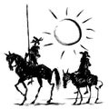 A representation of silhouettes of Don Quixote and Sancho Panza Royalty Free Stock Photo