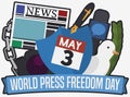 Representative Elements for Safe Journalism during World Press Freedom Day, Vector Illustration