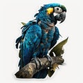 Representative sticker of fictional blue macaw, created in AI in high quality