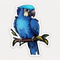 Representative sticker of fictional blue macaw, created in AI in high quality