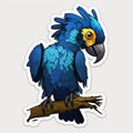 Representative sticker of fictional blue macaw, created in AI in high quality