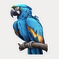 Representative sticker of fictional blue macaw, created in AI in high quality