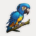 Representative sticker of fictional blue macaw, created in AI in high quality