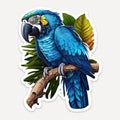 Representative sticker of fictional blue macaw, created in AI in high quality