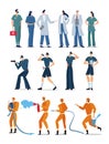 Representatives of different emergency professions, flat style characters police, firefighters and ambulance workers