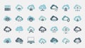 Representing cloud computing concepts are arranged in rows against a light Royalty Free Stock Photo