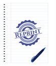 Reprint pen strokes emblem. Blue ink. Vector Illustration. Detailed.  EPS10 Royalty Free Stock Photo