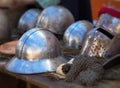 Reproduction of medieval helmets. Royalty Free Stock Photo