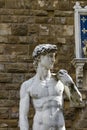 Reproduction of Michelangelo statue David in front of Palazzo Vecchio in Florence Royalty Free Stock Photo