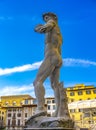 Reproduction of Michelangelo statue David in front of Palazzo Vecchio in Florence Royalty Free Stock Photo