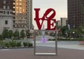 Reproduction of Robert Indiana`s Love sculpture in John F. Kennedy Plaza, Center City, Philadelphia, Pennsylvania Royalty Free Stock Photo